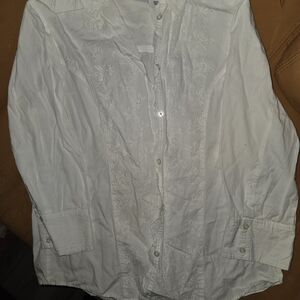 Women's White Button Down Dress Shirt With Emboidery Design